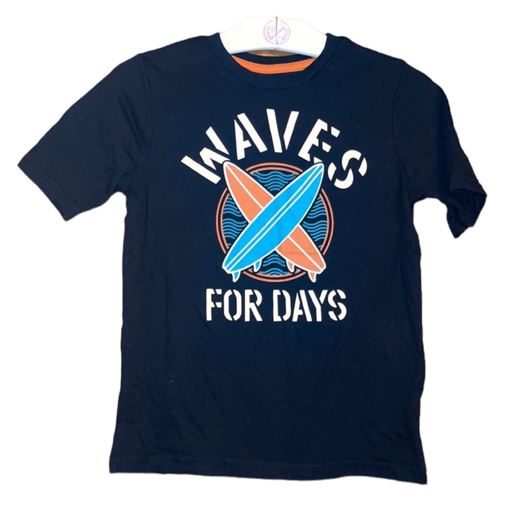 •365 KIDS BY GARANIMALS•NWOT BOYS BLACK "WAVES FOR DAYS" SHORT SLEEVE TEE (8)